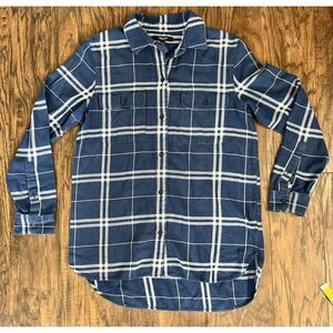 Madewell Flannel Oversized Ex-Boyfriend Shirt Dark Plaid Blue Green XS Casual